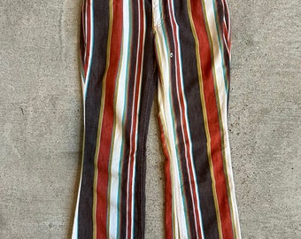 27" Waist, 1970s Striped Lee Cotton Pants, Hippie, Vintage