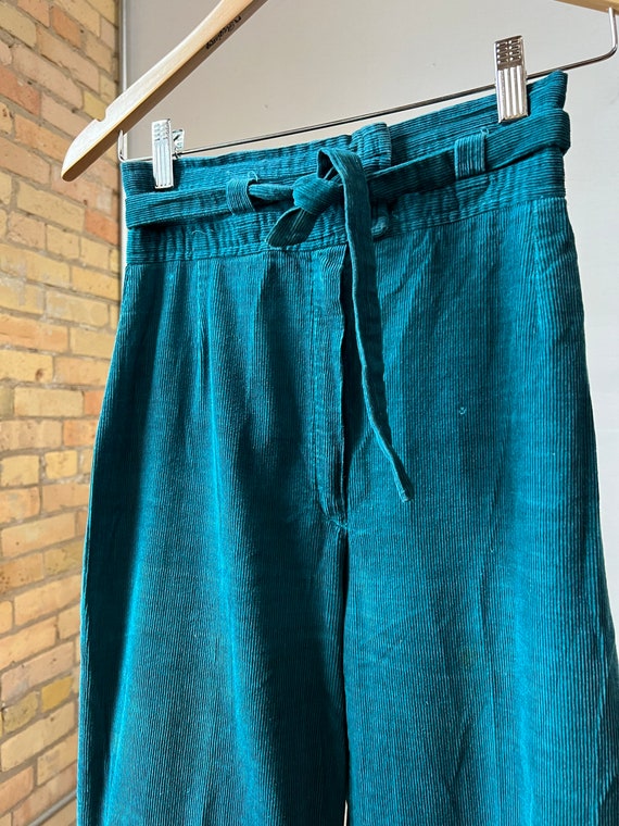 24" Waist, 1970s Green Corduroy Flare Pants, Wide… - image 2