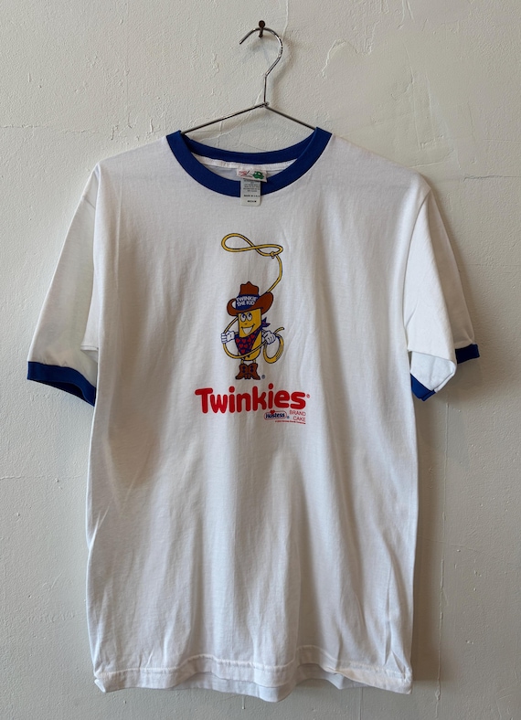 Vintage 2000's Hostess Twinkies Promo Snack White Graphic Ringer Shirt Medium