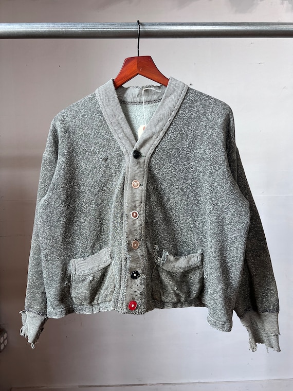 Sm M, 1950s Salt and Pepper Cotton Cardigan Sweat,