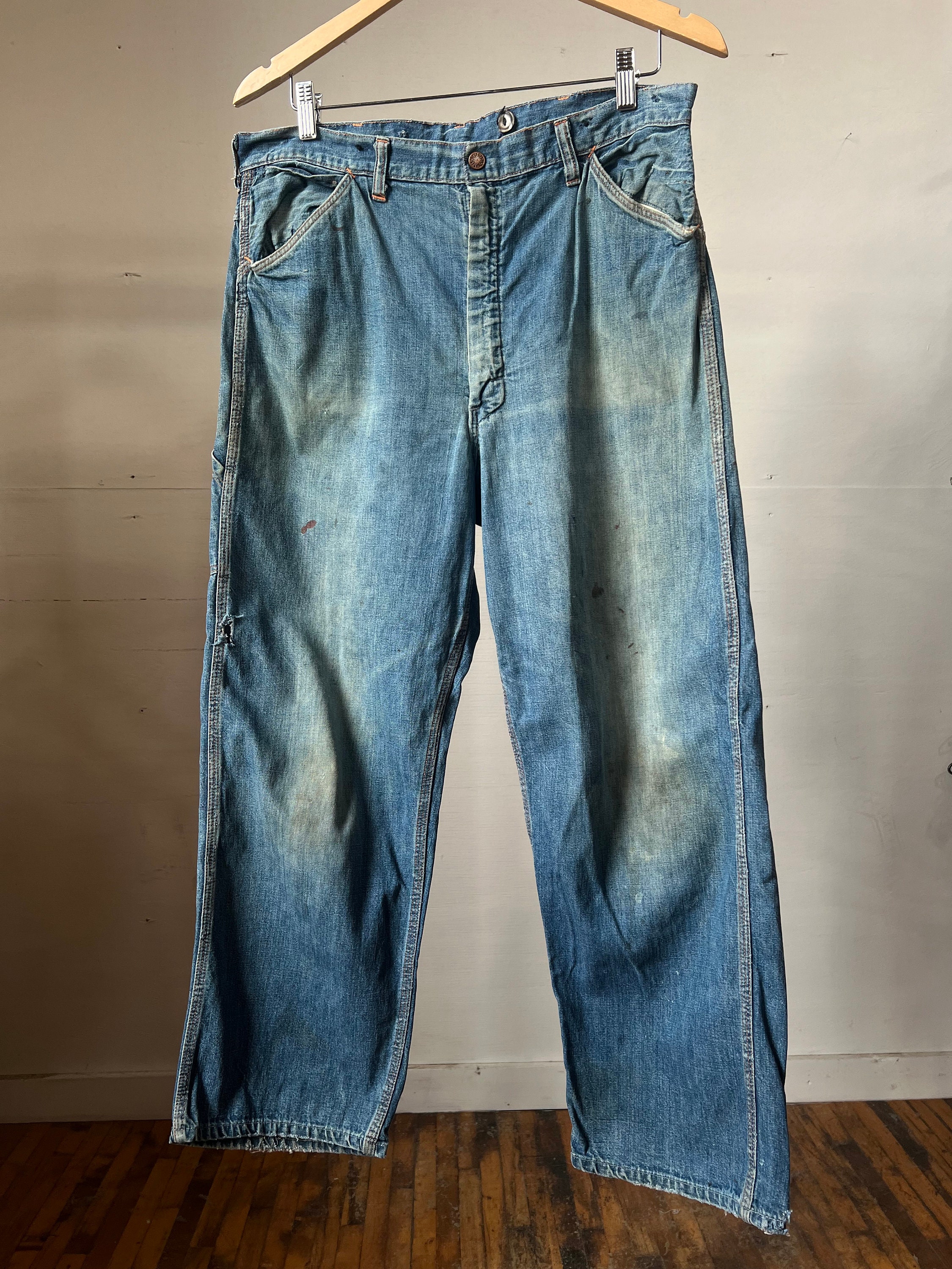 Riveted by Lee Wide Leg Carpenter Jeans 90's 1990's Medium Wash Lee's Denim Pants  Size 4 6 Soft Cotton Denim Baggy High Waisted Pants 