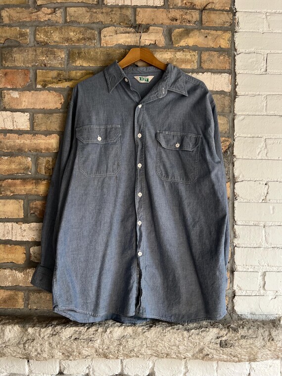 XL XXL, Vintage 1970s Key Chambray Work Shirt, as Is, Q XL XXL, Vintage 1970s Key Chambray Work Shirt, as Is, Q