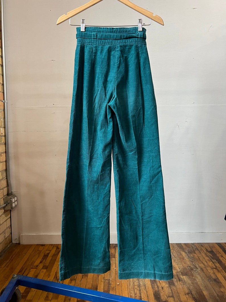 24 Waist, 1970s Green Corduroy Flare Pants, Wide Leg A image 4