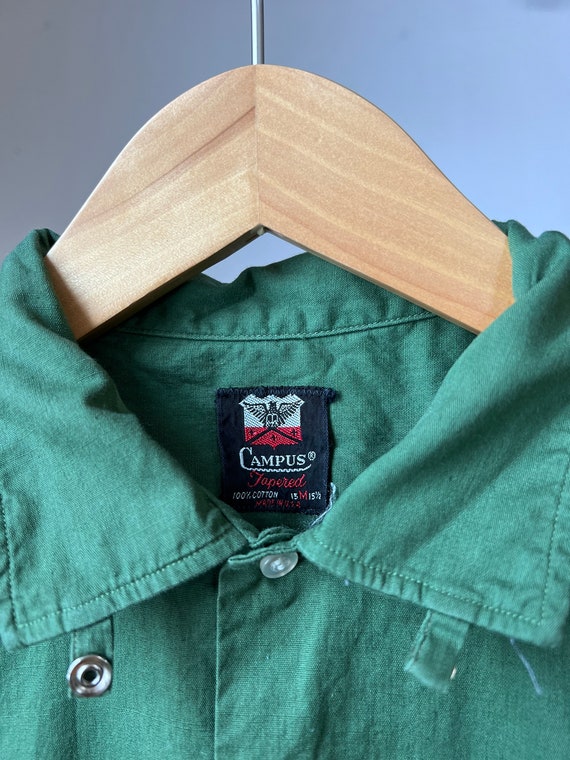 Medium, 1950s 1960s Campus Green Cotton Shirt - image 2