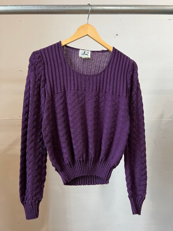 Med, 1970s Purple Knit Sweater by AMI, Cute - S2