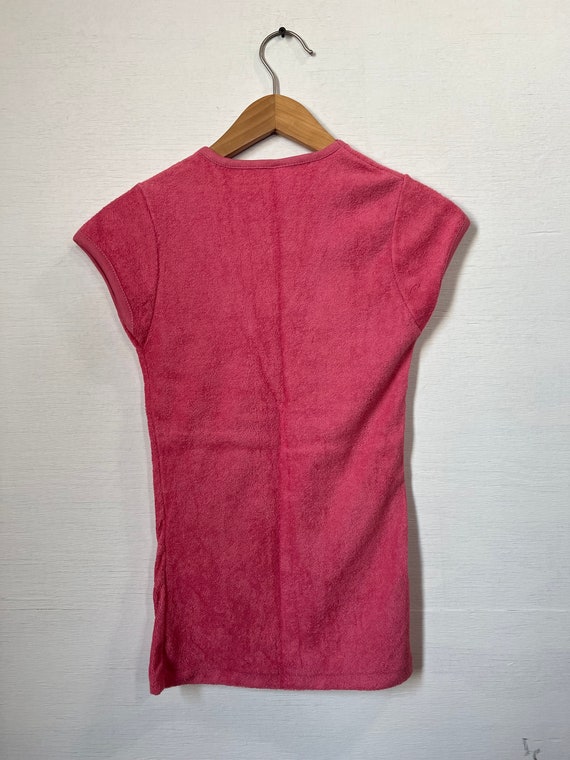 Small, 1970s Pink Terry Cloth V Neck T-shirt, Sum… - image 4