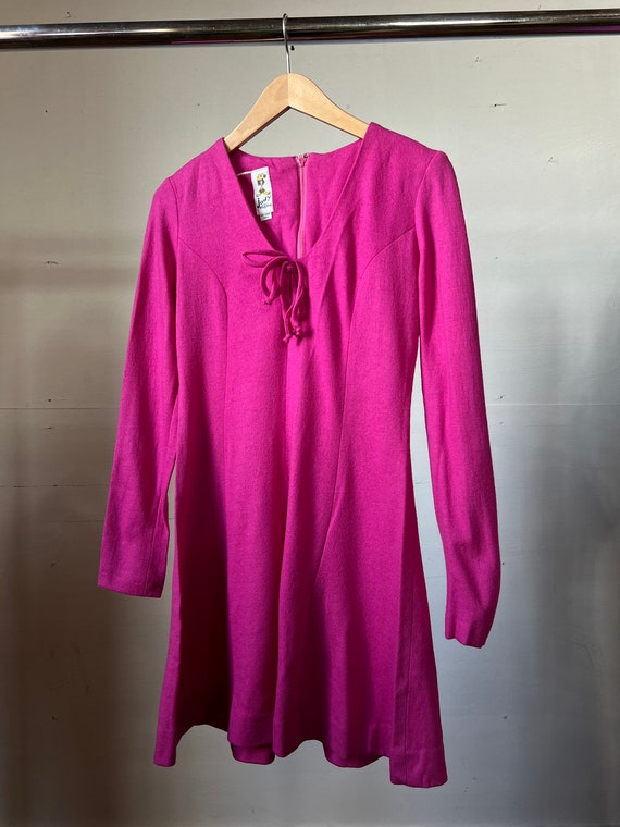 Sm Med, 1970s Hot Pink Mini Dress, Jody of Califor