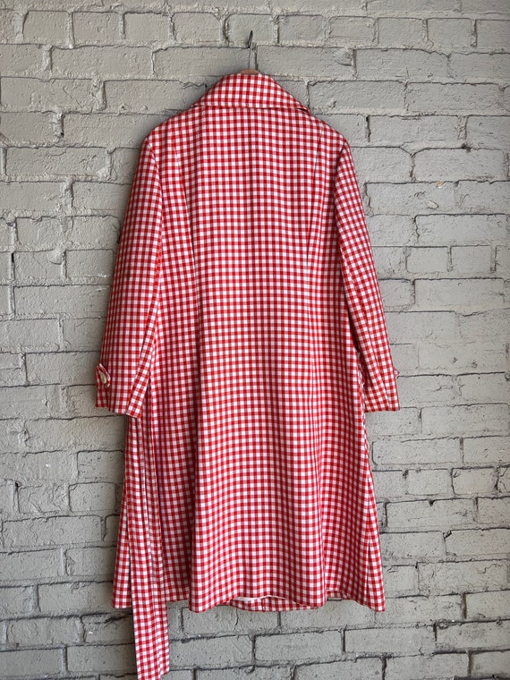 Womens 1960s Gingham Long Jacket, Red White, Cope… - image 4