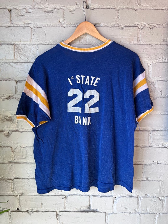 M L, 1950s 1960s Russell Jersey T-Shirt, Blue Gold - image 3