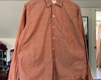 Vintage 60s Rayon Shadow Plaid Loop Collar Shirt Hombre