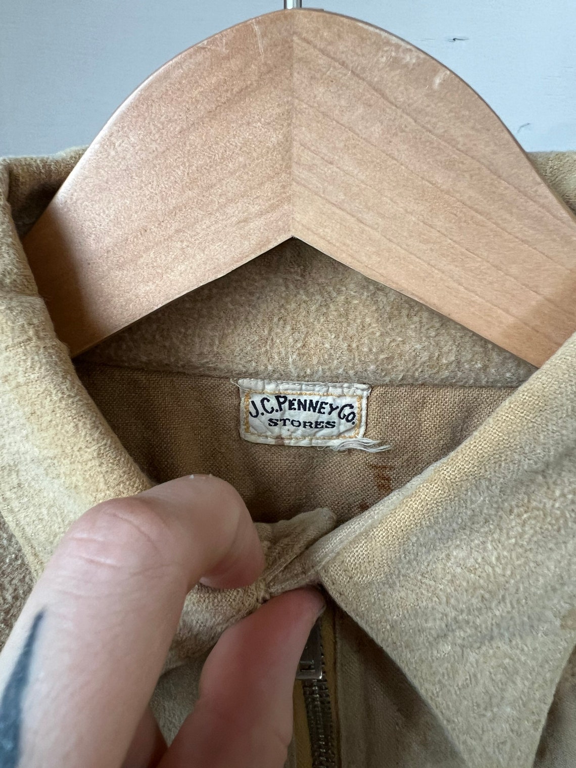 XL, 1930s Khaki Moleskin Chinstrap Work Shirt, JcPenny image 4