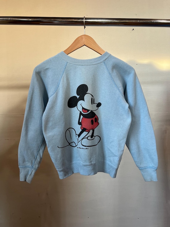 XS SM, Vintage 1960s All Cotton Baby Blue Mickey Mouse Sweatshirt