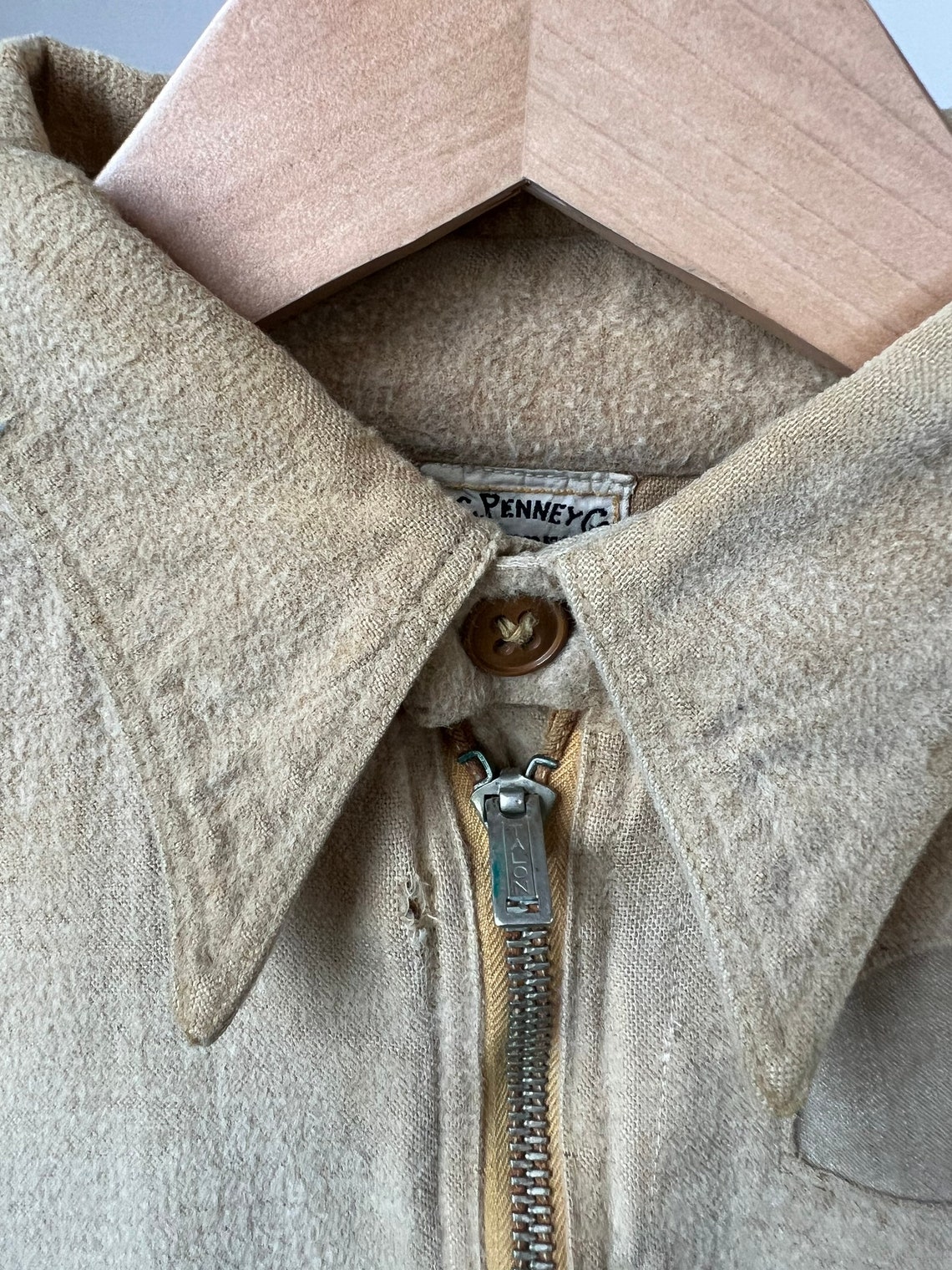 XL, 1930s Khaki Moleskin Chinstrap Work Shirt, JcPenny image 2