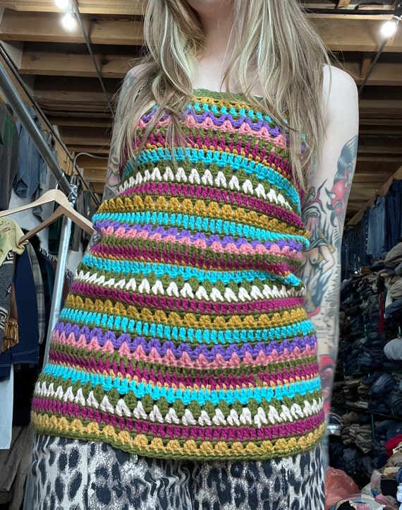 Sm, 1970s Crochet Skirt / Top, Elastic, Vintage -… - image 3