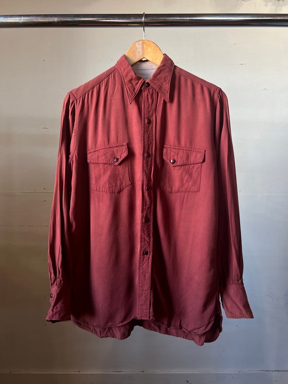 M L, 1940s 1950s Town Craft Gabardine Shirt, Red