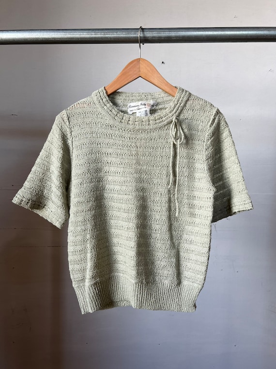Sm Med, 1970s Short Sleeve Knit Sweater, Neutral,… - image 1