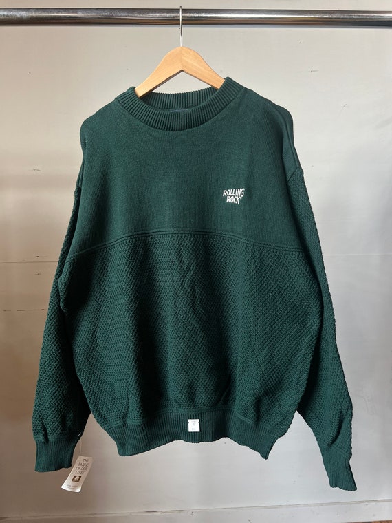 Large, 1980s 1990s Rolling Rock Sweater, Green, De