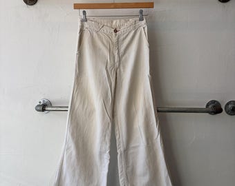 Pantalones blancos de algodón acampanados estilo vintage de los años 70, talla 28 x 30