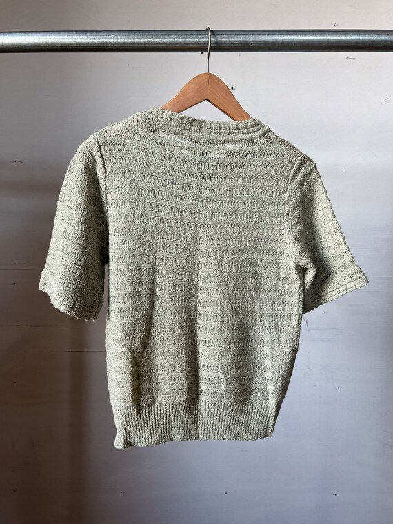 Sm Med, 1970s Short Sleeve Knit Sweater, Neutral,… - image 3