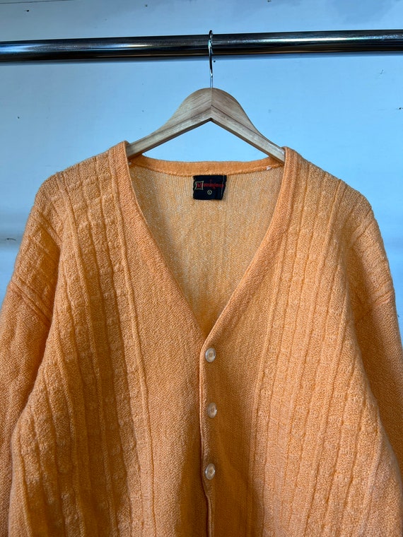Large, 1960s Bright Orange Cardigan Sweater, Munsi