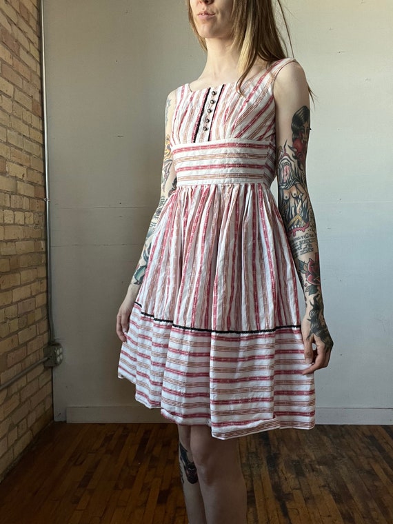 Small, 1950s Sleeveless Dress, Red White Stripe, A