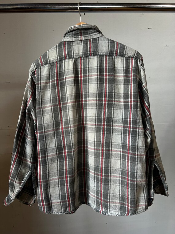 Med, 1950s ELY Grey and Red Plaid Flannel, Cotton… - image 6