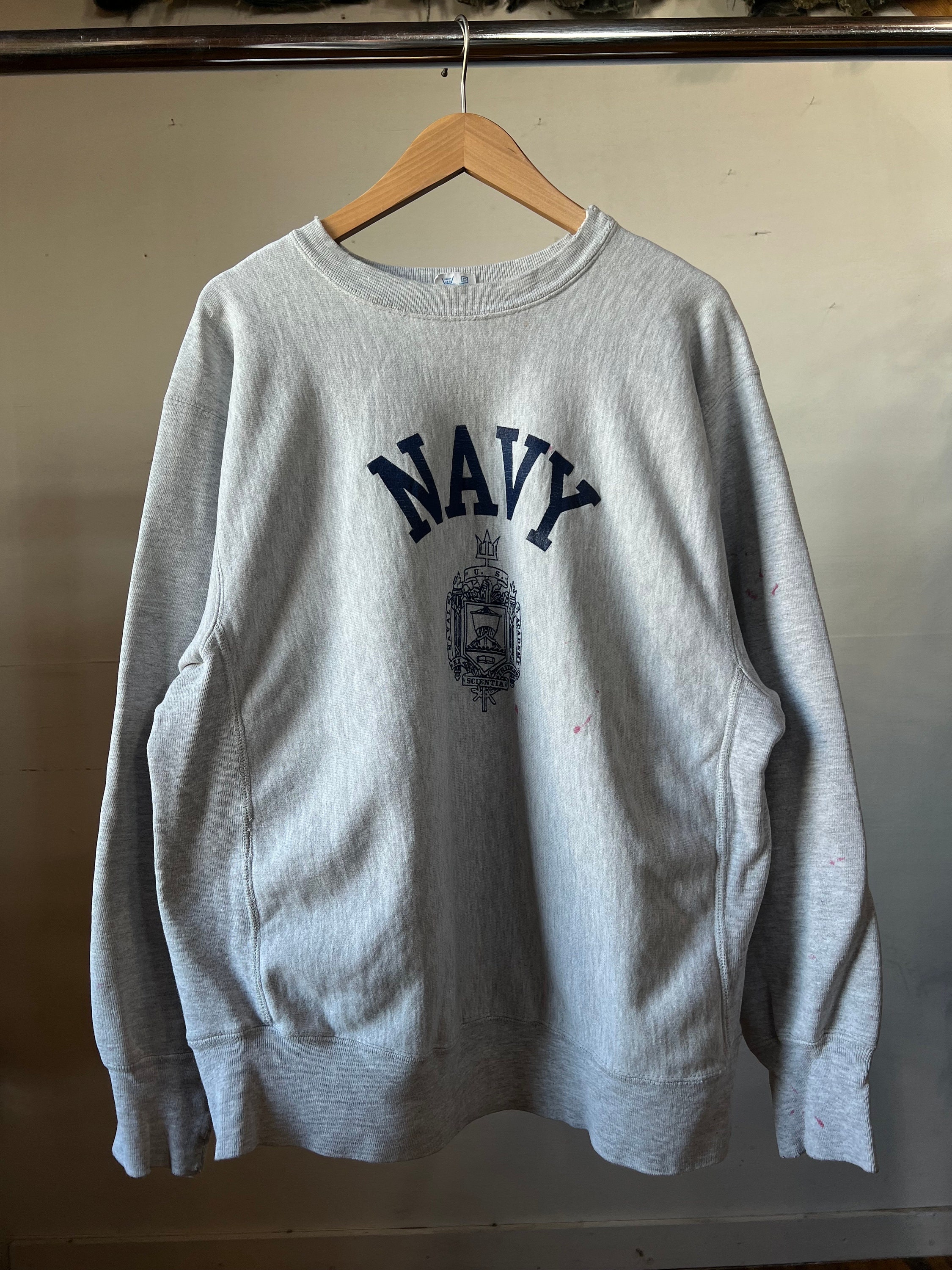 XL, 1980s Champion Reverse Weave Navy Sweatshirt, Vintage, Grey
