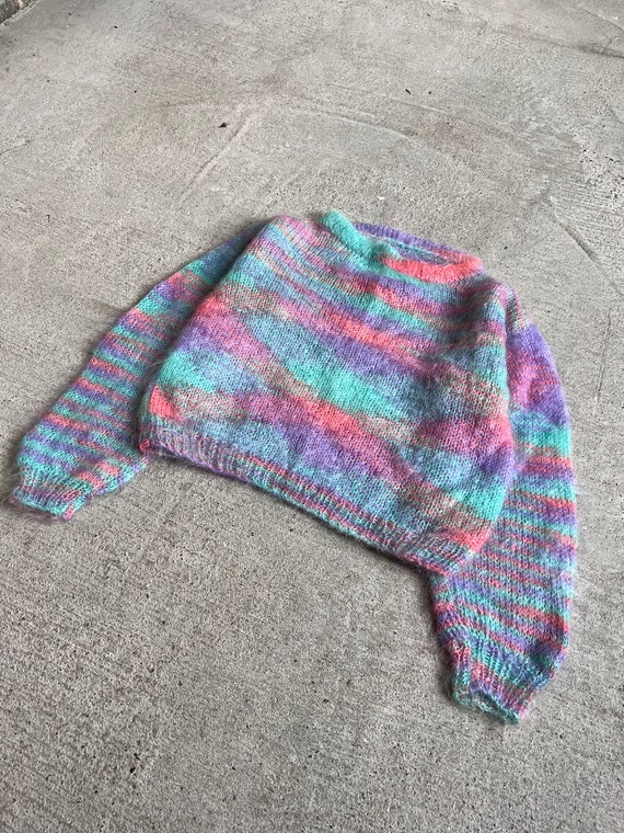 M, Handmade Pastel Rainbow Mohair Sweater, Pullove