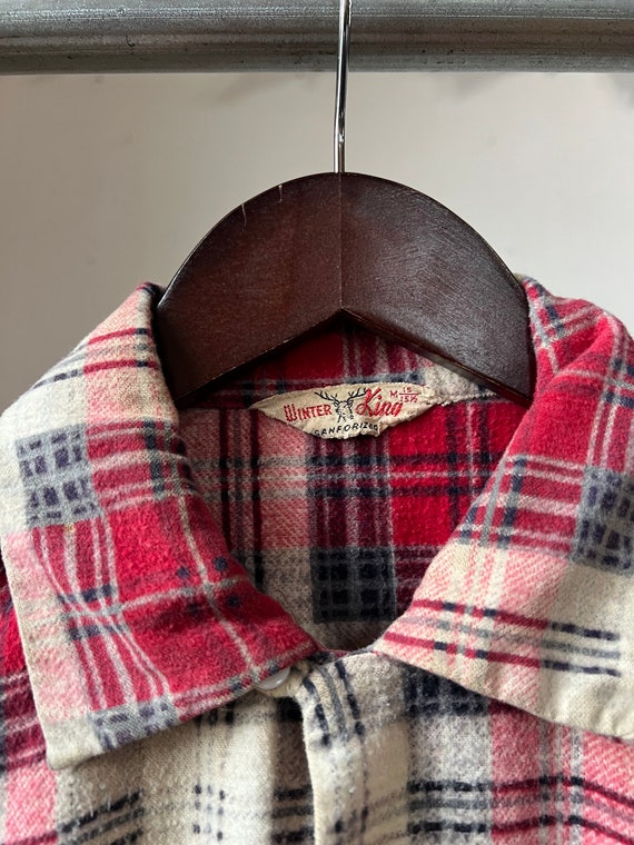 L, 1950s Plaid Winter King Loop Collar Flannel, R… - image 2