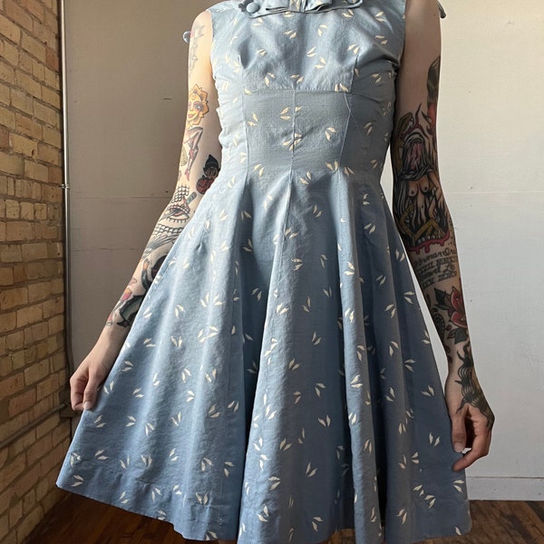 Sm, 1950s Baby Blue Sleeveless Dress, Summer -L