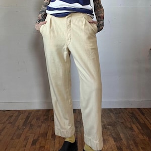 31&quot; Waist, Vintage 1950s Cream Woolen Button Fly Trousers, Menswear, M