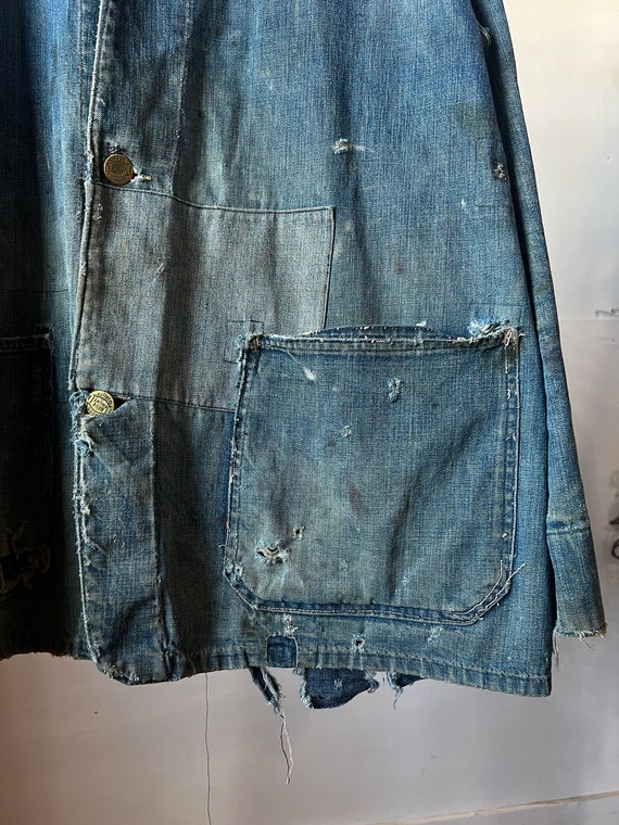 L XL, 1930s Blue Knight Two Pocket Chore Jacket, … - image 2