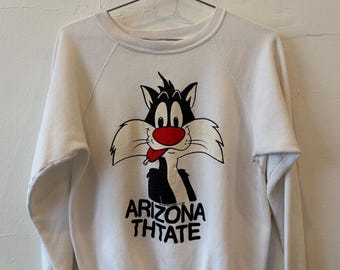 Vintage 80's Arizona State Looney Tunes Cartoon White Graphic Crewneck Large