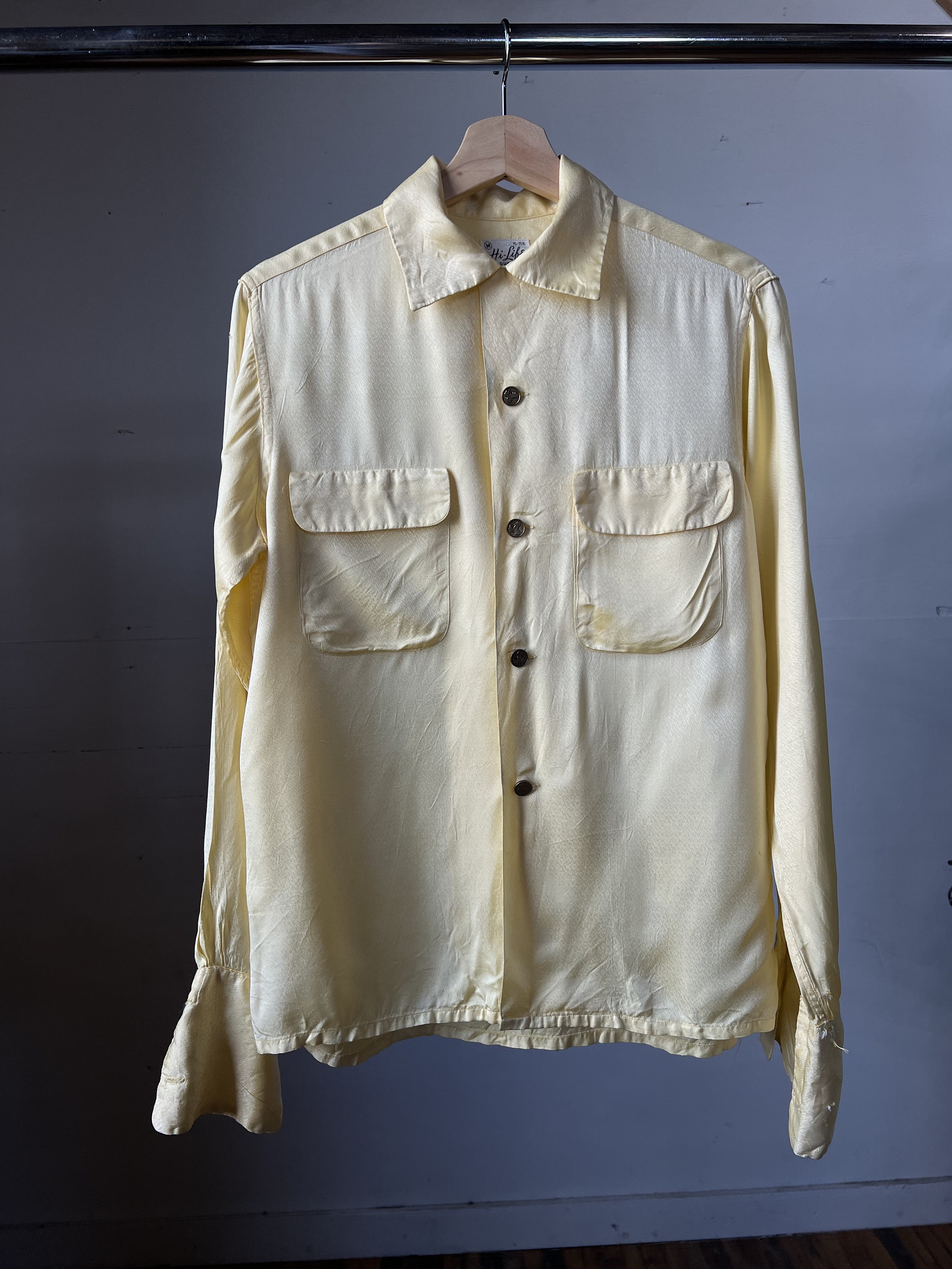 トップス 23ss TWO TONE 50'S OPEN COLLAR SHIRT Large, 1950s Yellow Satin Loop Collar Shirt, Hi Life, Mens
