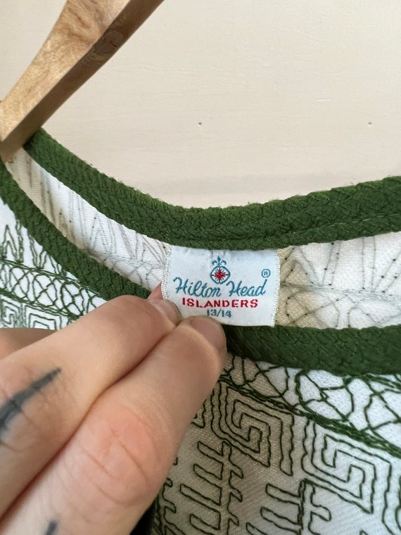 Sm Med, 1970s Embroidered Pattern Shirt, Green - E - image 3