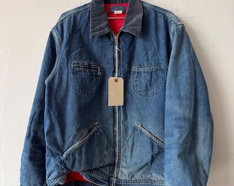 Med, Vintage 1950s Campus Sportswear Rayon Zip up Jacket, Red, F