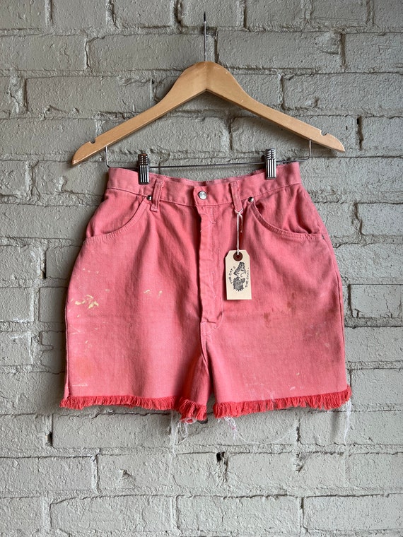 25" Waist, 1960s 1970s Pink Cut Off Shorts, Denim,