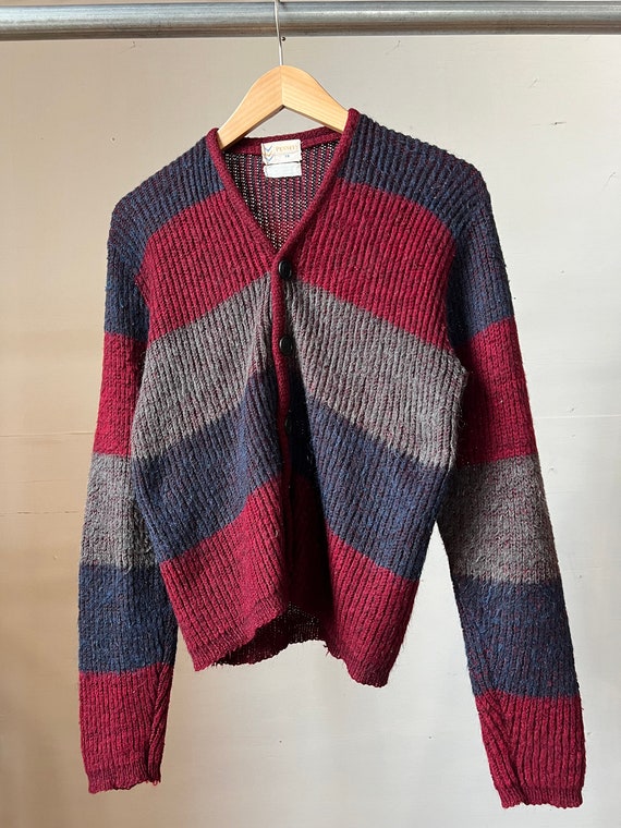 Xs Sm, 1950s 1960s Striped Cardigan Sweater, Red B