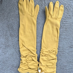 NWT 1970s Ruched Yellow Evening Gloves, Formal Gloves, Opera Gloves - I