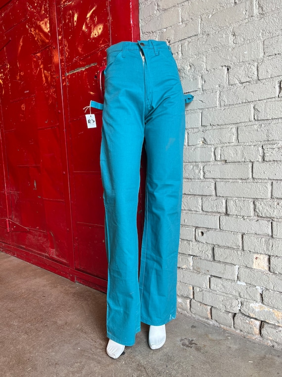 24” Waist, 1970s Teal Dee Cee Carpenter Pants, Was