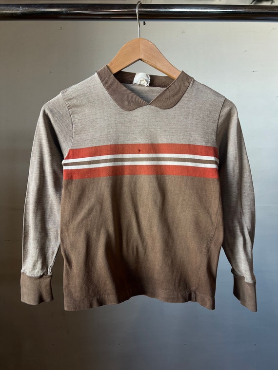 1960s Kids Striped Long Sleeve Shirt, Brown Orange