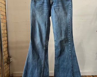 28" Waist, 1970s Flare Levis Cotton Jeans, Bell Bottoms, Hippie Orange Tab Low Rise