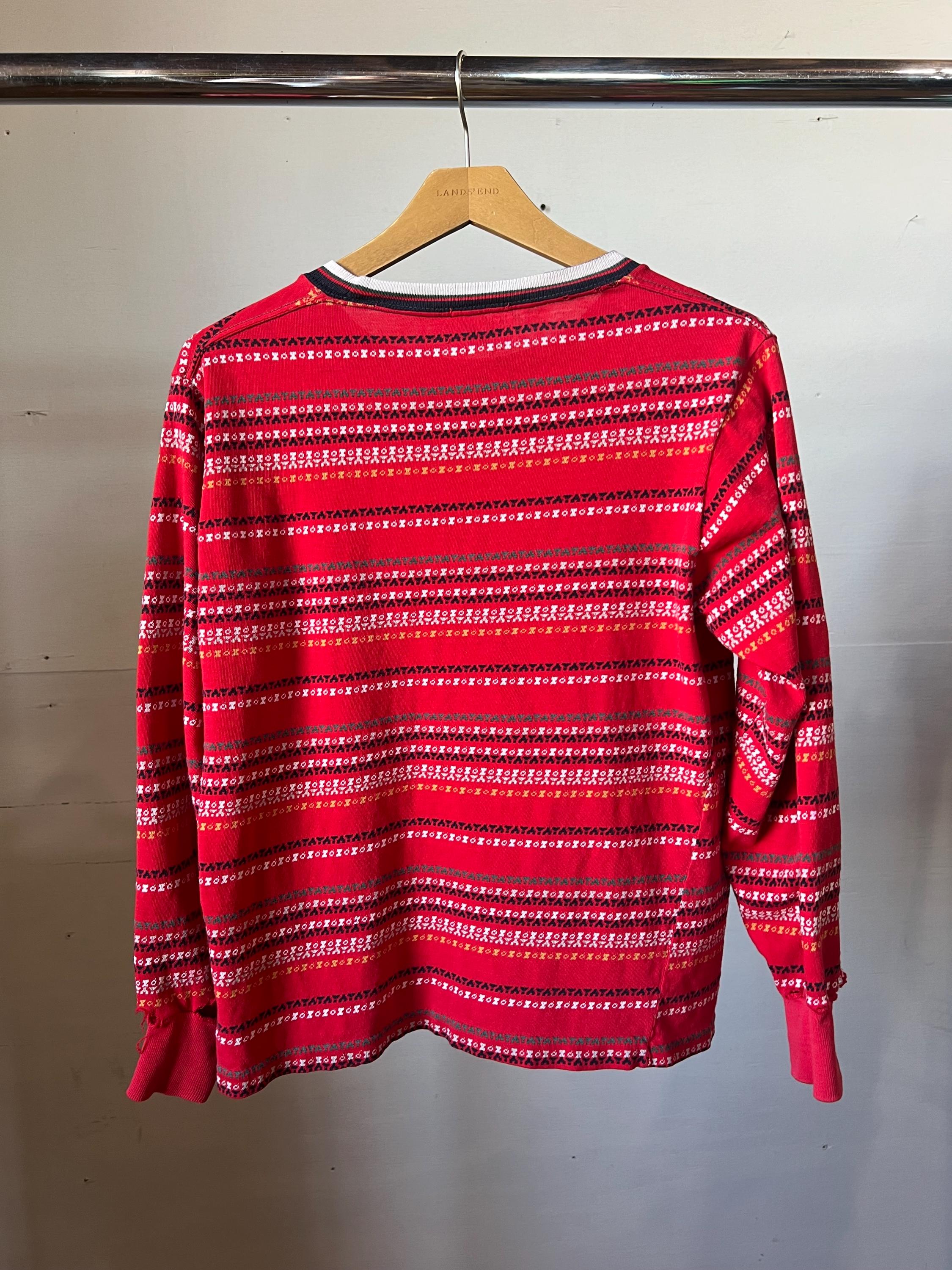 Sm Med, 1970s Red Pattern Stripe Long Sleeve Shirt, Vintage