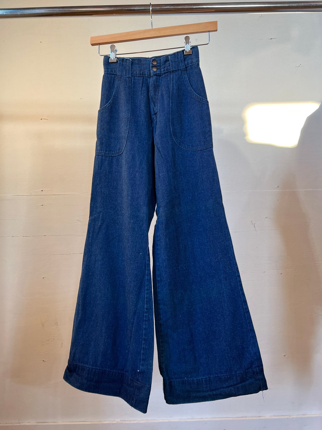 XXS XS 1970s Dark Blue Denim Flare Jeans Bell Bottoms Super Etsy