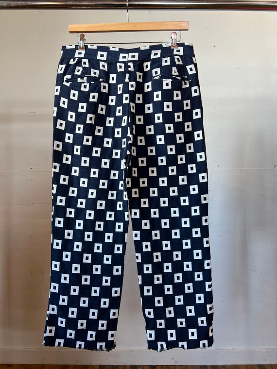 36” Waist, 1970s Square Print Pants, Blue, As Is … - image 2