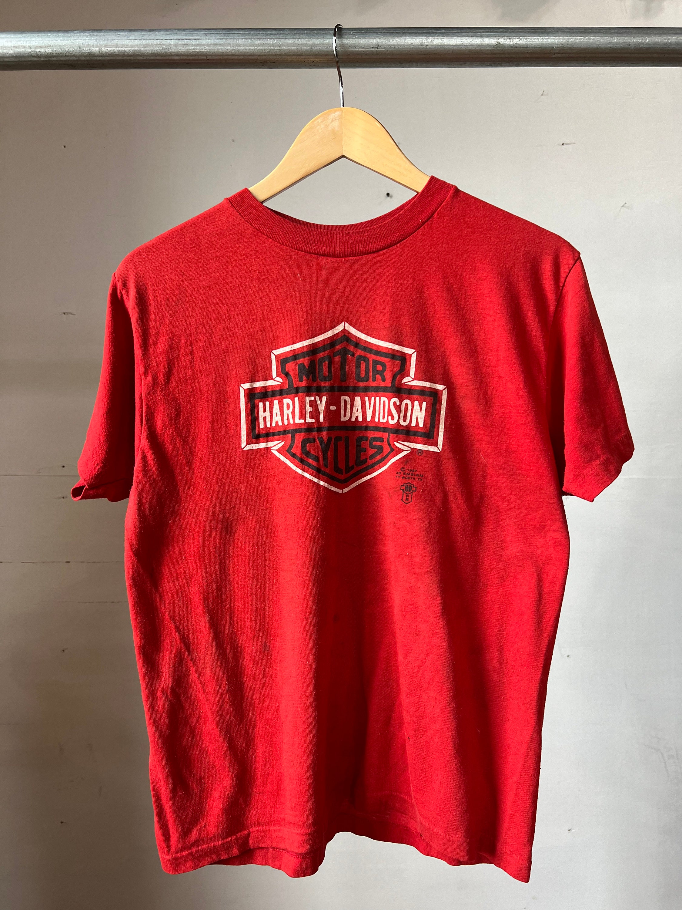 T-shirt Vintage Harley-Davidson 1986 – Emblème 3D Garrett's HD, Taille M, Collection Moto