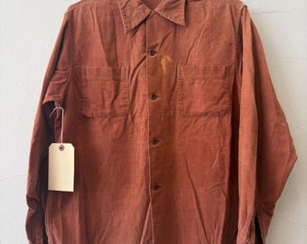 Vintage 1950s Mauve Corduroy Button Up Shirt, Cotton, As Is, Loop Collar