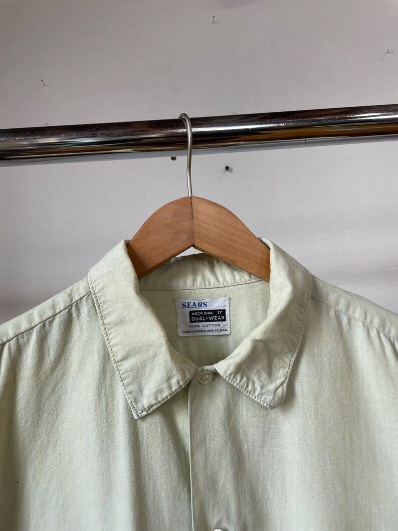 XL / 1960s 1950s Light Green Button up Shirt / Short Sleeve / Etsy