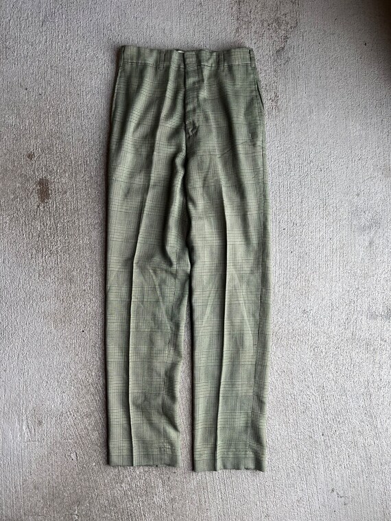 28" Waist, 1970s Plaid Khaki FARAH Trousers, Pant… - image 2
