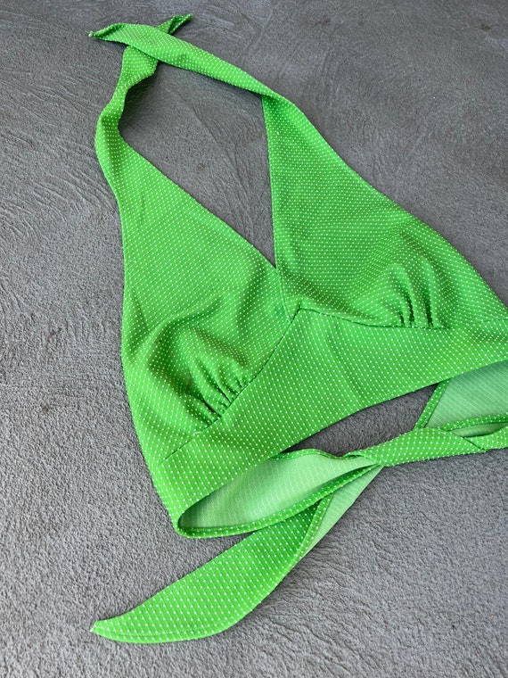 1970s Green Tie Halter Top Polka Dot, Summer - J - image 2